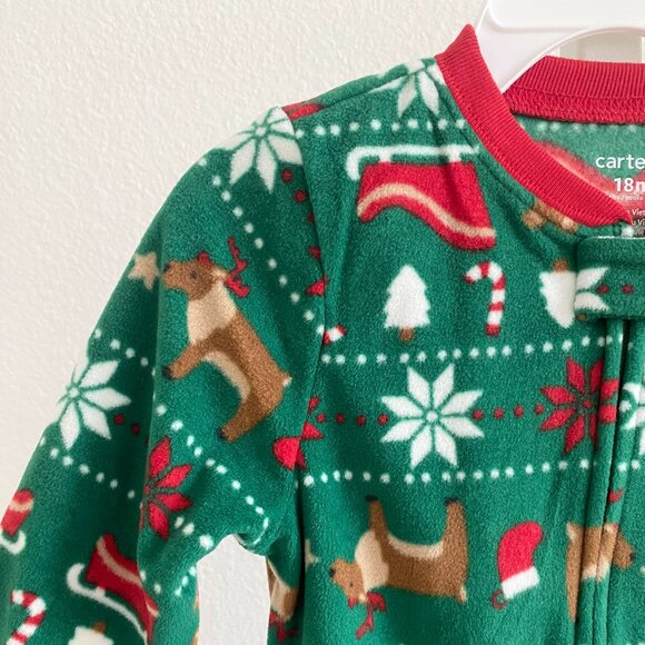 Carter's Baby Boys & Girls Christmas Holiday Fleece One-Pc. Footed Pajama Sz 18M - Picture 3 of 5